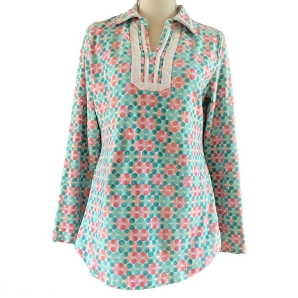 Talbots Turquoise Pink Watercolor Dot Tuni…